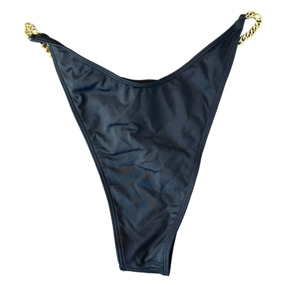 L*Space Van Damme Bikini Bottom Black & Gold Chain Bitsy Size Small NEW